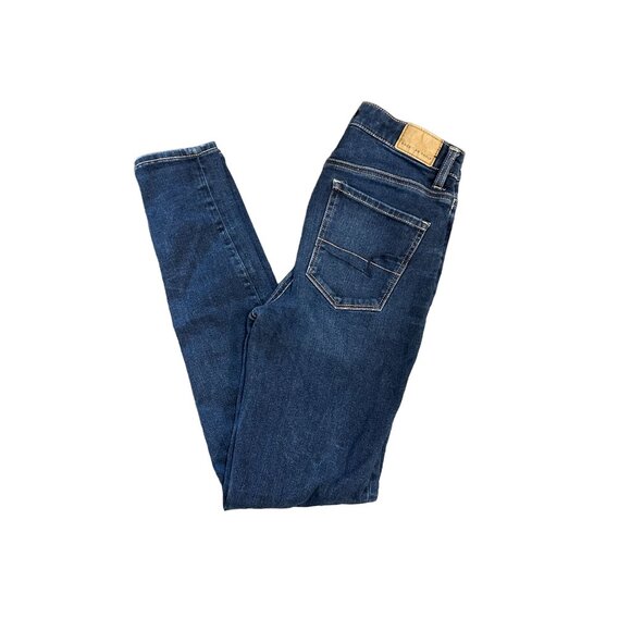 American Eagle Womens 0 Blue Skinny Jeans 360 Next Level Stretch Dark Wash Denim - Picture 1 of 13